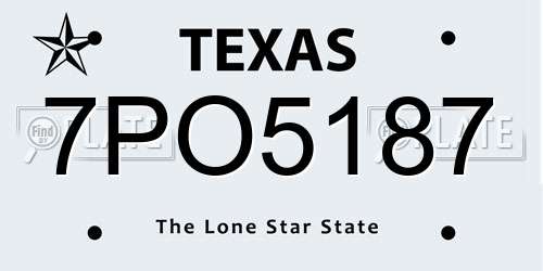 7PO5187 Texas License Plate