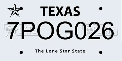 7POG026 Texas License Plate