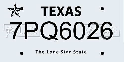 7PQ6026 Texas License Plate