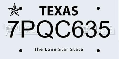 7PQC635 Texas License Plate