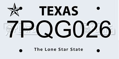 7PQG026 Texas License Plate