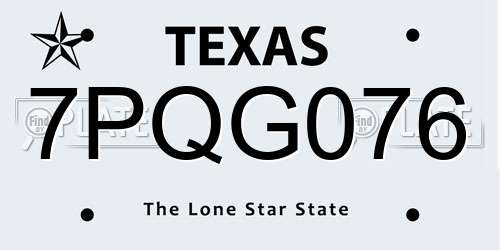 7PQG076 Texas License Plate