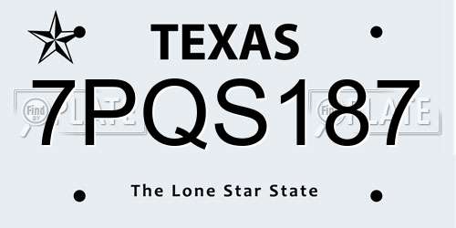 7PQS187 Texas License Plate