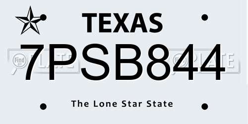 7PSB844 Texas License Plate