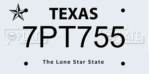 7PT755 Texas License Plate