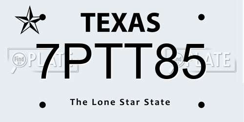 7PTT85 Texas License Plate