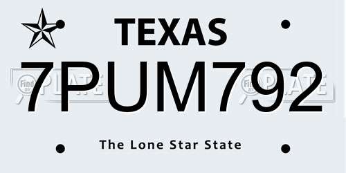 7PUM792 Texas License Plate