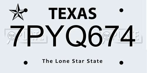 7PYQ674 Texas License Plate
