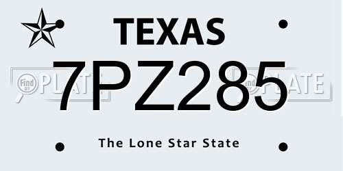 7PZ285 Texas License Plate