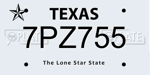7PZ755 Texas License Plate