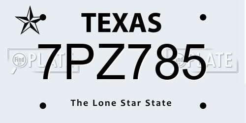 7PZ785 Texas License Plate