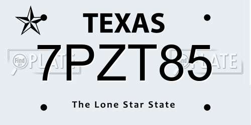 7PZT85 Texas License Plate