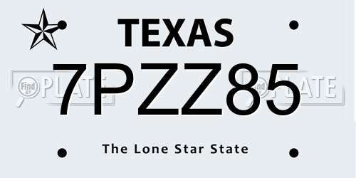 7PZZ85 Texas License Plate