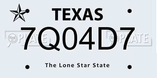 7Q04D7 Texas License Plate