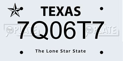 7Q06T7 Texas License Plate