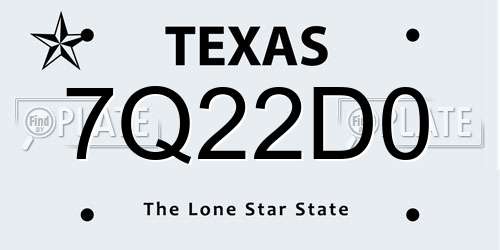 7Q22D0 Texas License Plate