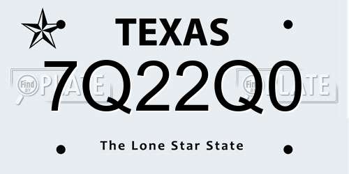 7Q22Q0 Texas License Plate