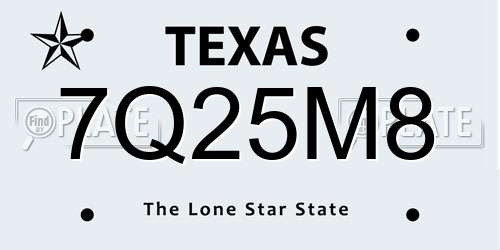 7Q25M8 Texas License Plate
