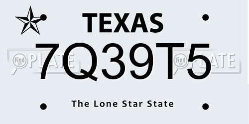 7Q39T5 Texas License Plate