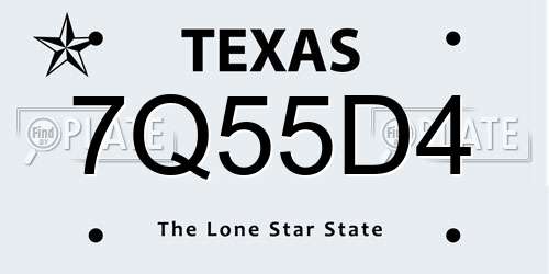 7Q55D4 Texas License Plate