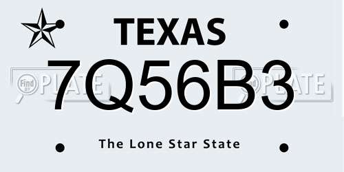 7Q56B3 Texas License Plate