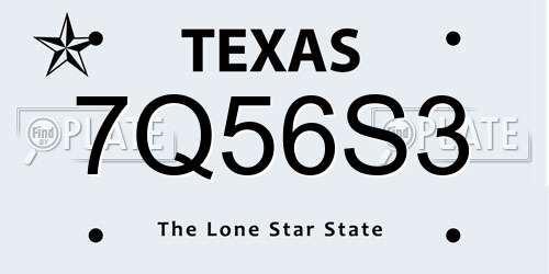 7Q56S3 Texas License Plate