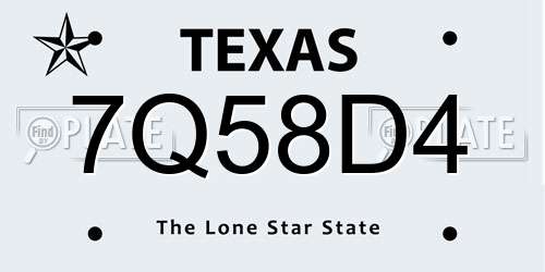 7Q58D4 Texas License Plate