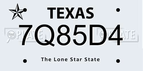 7Q85D4 Texas License Plate