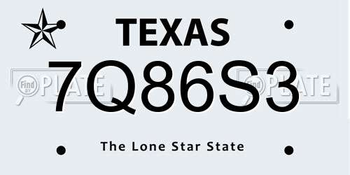 7Q86S3 Texas License Plate