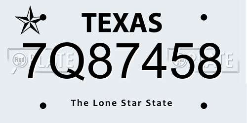 7Q87458 Texas License Plate