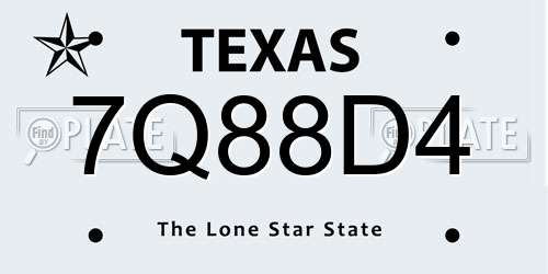 7Q88D4 Texas License Plate