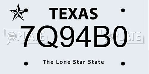 7Q94B0 Texas License Plate