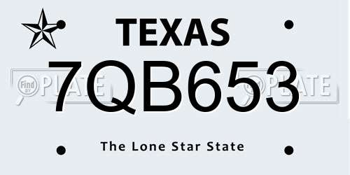 7QB653 Texas License Plate