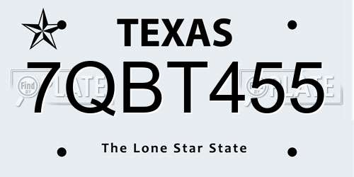 7QBT455 Texas License Plate