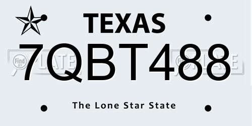 7QBT488 Texas License Plate