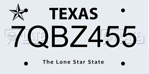 7QBZ455 Texas License Plate
