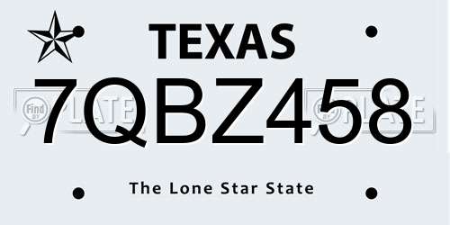 7QBZ458 Texas License Plate