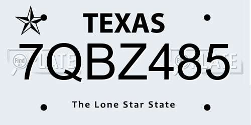 7QBZ485 Texas License Plate