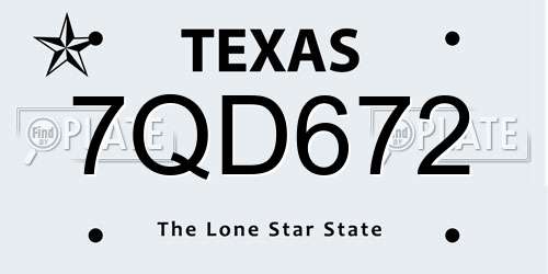 7QD672 Texas License Plate