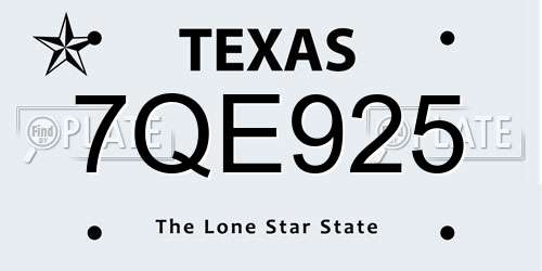 7QE925 Texas License Plate