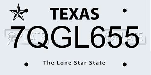 7QGL655 Texas License Plate