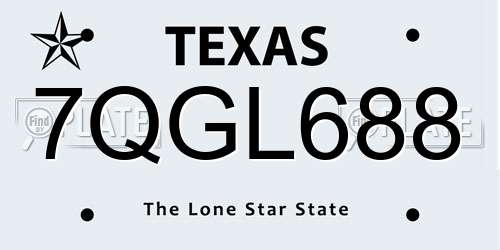 7QGL688 Texas License Plate