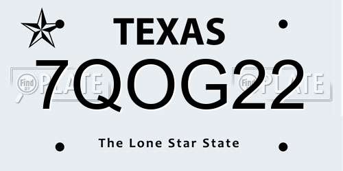 7QOG22 Texas License Plate