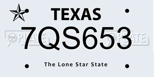 7QS653 Texas License Plate