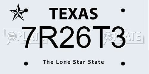 7R26T3 Texas License Plate