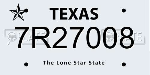 7R27008 Texas License Plate