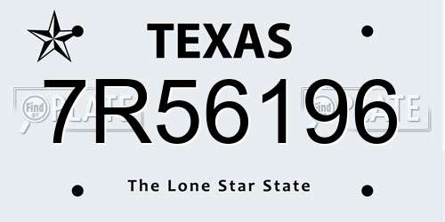 7R56196 Texas License Plate