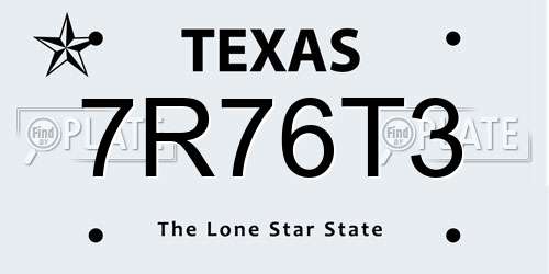 7R76T3 Texas License Plate