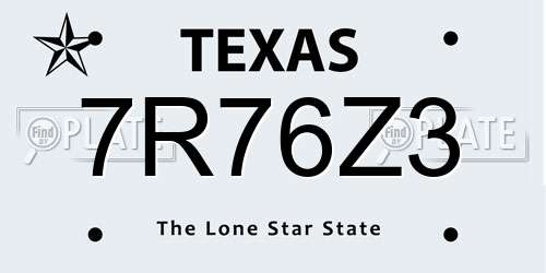 7R76Z3 Texas License Plate