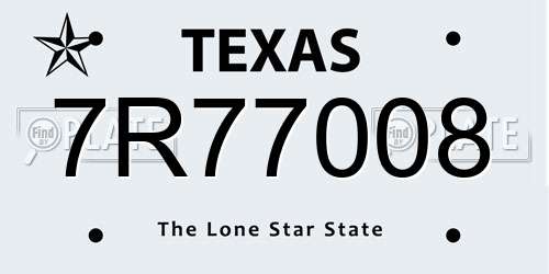 7R77008 Texas License Plate